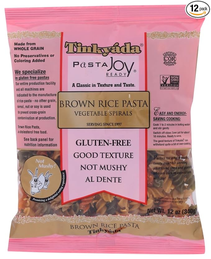 Tinkyada Spiral Vegetable Brown Rice Pasta 12-ounce Packages (Case of 12)