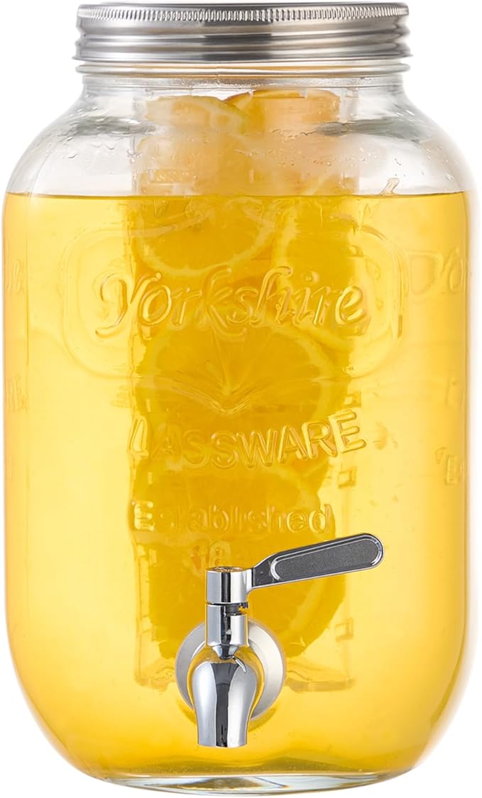 1 Gallon Beverage Dispenser Glass Drink Dispensers for Parties Fruit Infuser and Stainless Steel Spigot 100% Leakproof Beverage Dispenser for Lemonade Sun Tea