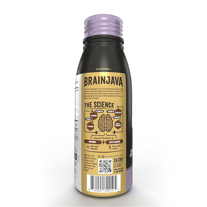 Brainjava Lavender Tea Ready to Drink Beverage With L-Theanine Vitamin C Vitamin B and Potassium for Daily Balance and Wellness Caffeine Free French Lavender With Blueberry Fruit 8 Fl Oz 4 Pac