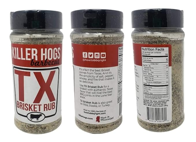 Killer Hogs Barbecue Rub Variety Pack - Steak Rub and Texas Brisket BBQ Rub - Pack of 2 Bottles - 32 oz by Volume Total - 22 oz by Weight Total - Championship BBQ and Grill Seasoning