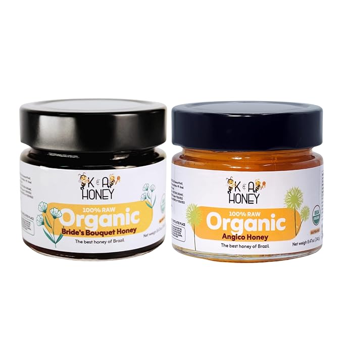 K&ampA HONEY Angico + Bride’s Bouquet Bundle | USDA Certified Organic | Superfood Honey Duo | Rich in Antioxidants &amp Natural Minerals | Raw | Premium | 8.47 oz Each