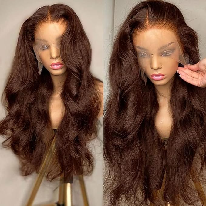 Chocolate Brown Human Hair Wig 200 Density 13X4 Body Wave Lace Front Wigs Human Hair HD Frontal Wigs Pre Plucked Glueless Brown Lace Front Wig for Women 18 Inch