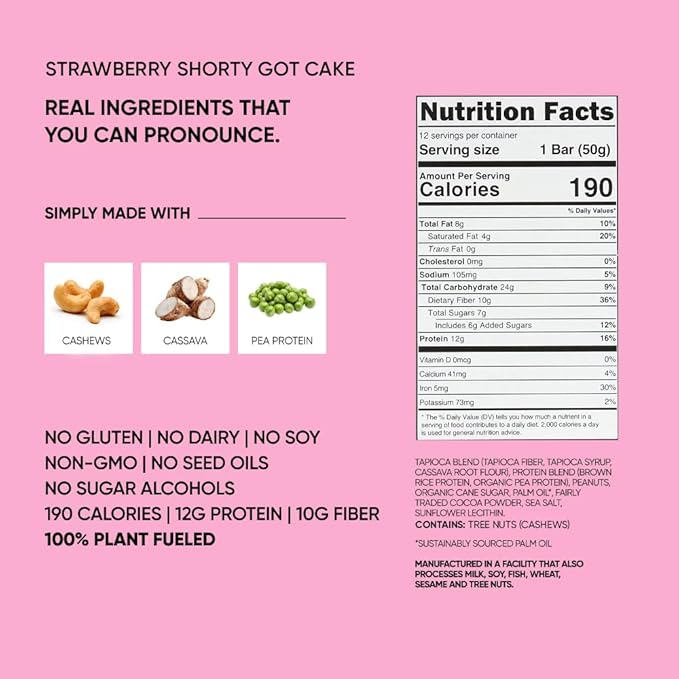 TRUBAR Vegan Protein Bars Feelin' Fruity Variety Pack PB &amp Jelly Strawberry Shortcake &amp Chocolate Coconut Gluten Free Plant Based High Fiber Dairy Free On the Go Healthy Snacks 12 Cou