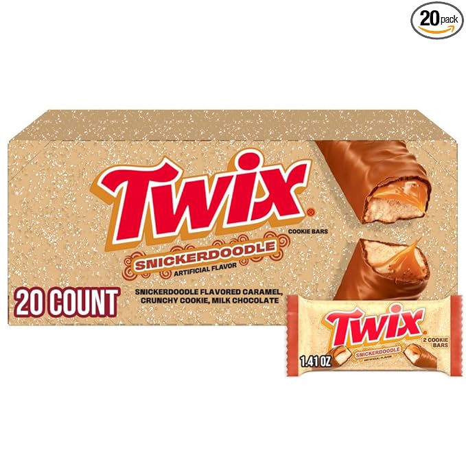 TWIX Snickerdoodle CookieChocolate Candy Bars Nostalgic Cookie Cinnamon Caramel Shortbread Cookie Milk Chocolate Bars 1.4 Oz (Pack of 20) Individually Wrapped Snacks