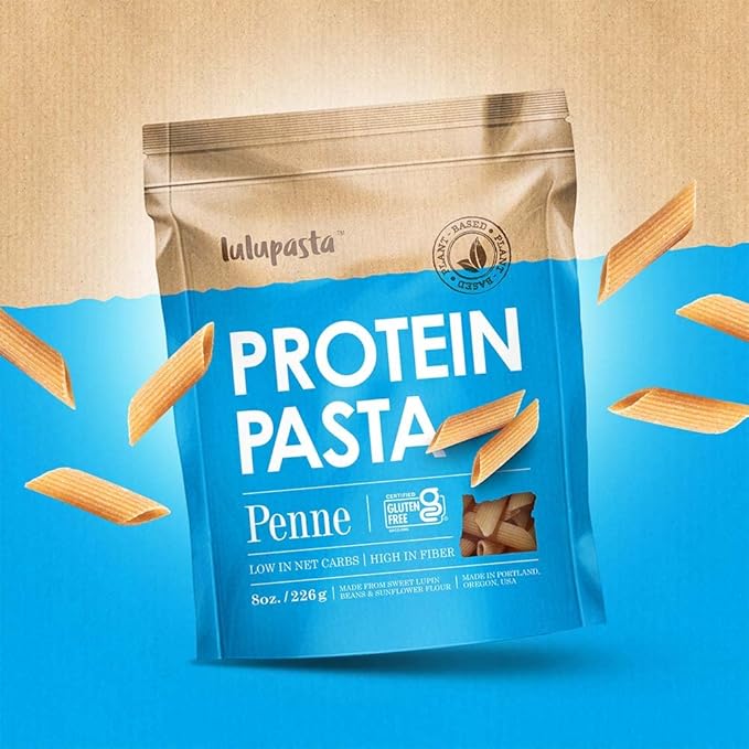 High Protein Pasta 19g Made with Lupin Flour &amp Sunflower Flour 4g Net Carb Gluten Free Keto Pasta Low Carb by lulupasta (Penne 2 Pack)