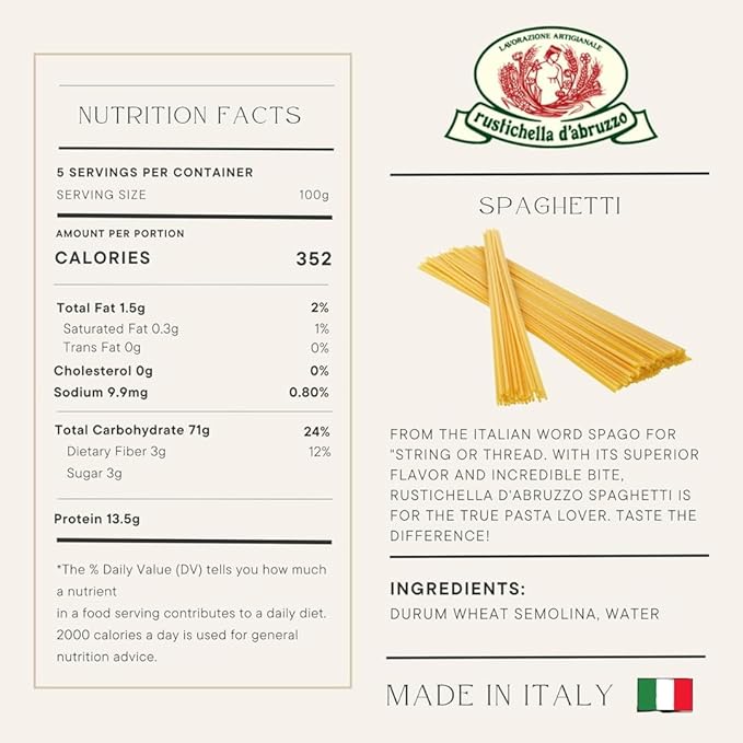 Rustichella d'Abruzzo Spaghetti (Pack of 3) 500g Each - Classic Italian Long Pasta with Superior Flavor &amp Texture - Perfect for Olive Oil Sauces Cacio e Pepe &amp Carbonara - Authentic Durum Whe