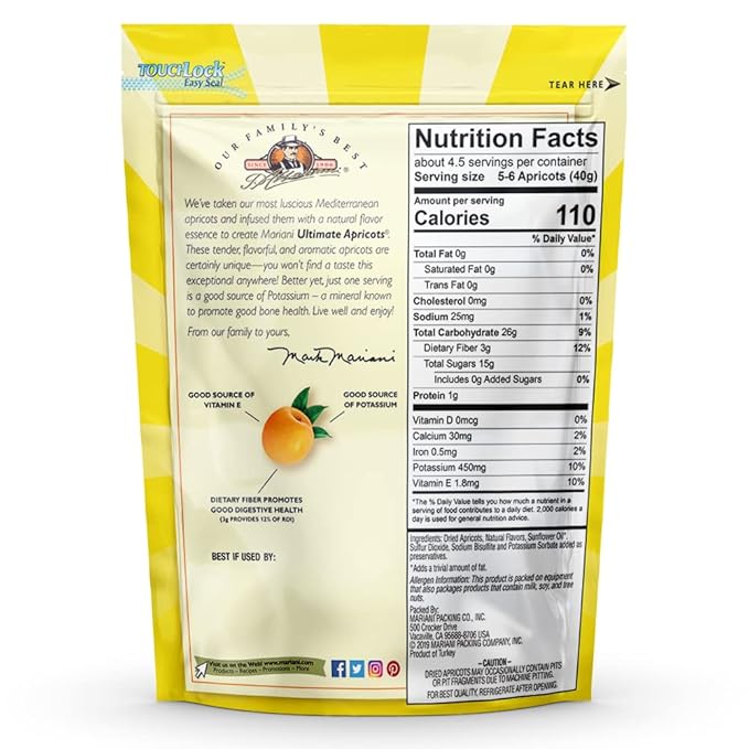 Mariani Premium Ultimate Dried Apricots | Dried Fruit | No Sugar Added Gluten Free Vegan Fat Free Non-GMO Resealable Bulk Bag - Healthy Snacks for Kids &amp Adults 48oz (Pack of 1)