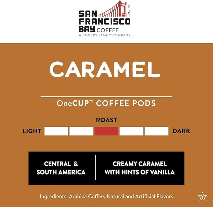San Francisco Bay Compostable Coffee Pods - Caramel (80 Ct) K Cup Compatible including Keurig 2.0 Flavored Medium Roast