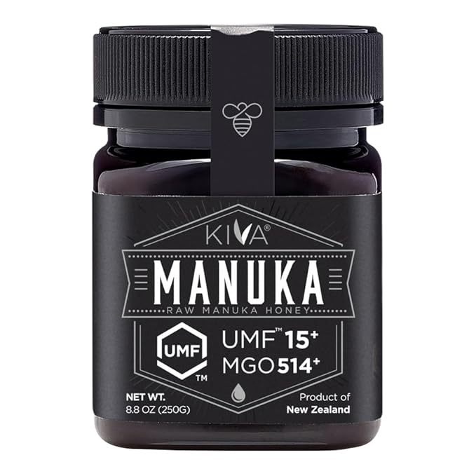 Kiva Raw Manuka Honey - Certified UMF 15+ MGO 514+ 100% Pure Genuine New Zealand Non-GMO Traceable (8.8oz/250g Bottle)
