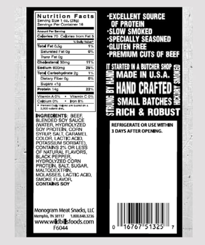Wild Bill’s Hickory Smoked Beef Jerky Pieces 16 Ounce Pack