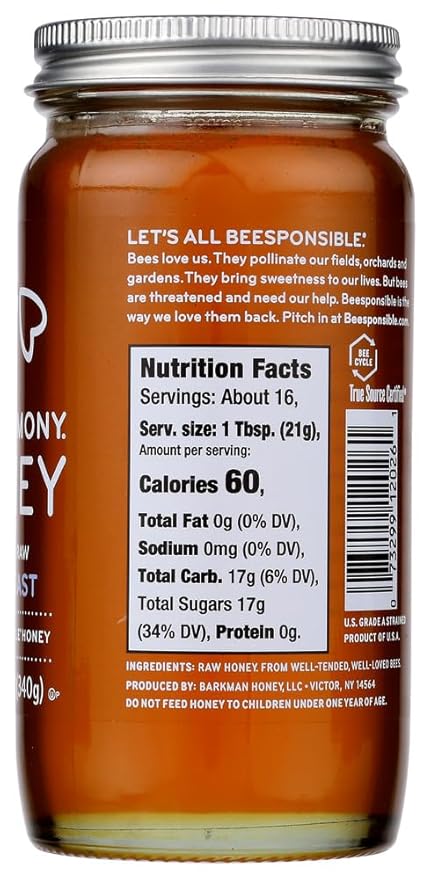 BEE HARMONY HONEY RAW REGIONL N EAST Pack of 6 Size 12 OZ - No Artificial Ingredients Kosher