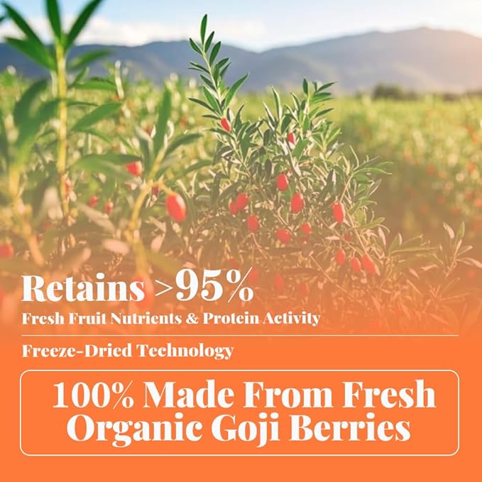 Organic Goji Berry Powder 1lb -100% Freeze Dried Goji Berry Juice No added Sugar SuperFood - Supports liver health antioxidation - USDA Organic No additives Non-GMO Gluten free