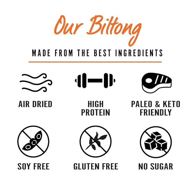 Original Kalahari Biltong Air-Dried Thinly Sliced Beef 2oz (Pack of 5) Sugar Free Gluten Free Keto &amp Paleo High Protein Snack