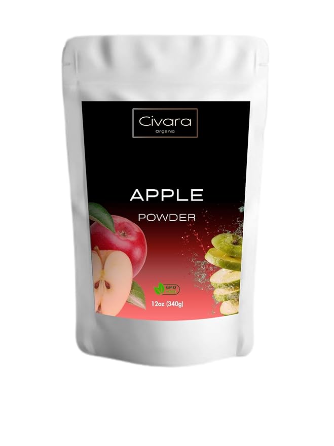 Civara Organic Apple Powder 6oz &amp 12oz | 100% Natural Fruit Powder | No Sugar &amp Additives | Great Flavor for Drinks Smoothie Beverages | USDA Organic | Vegan | Gluten Free (12 Ounces)