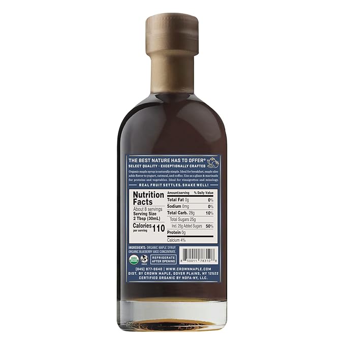 Crown Maple Blueberry Infused Organic Maple Syrup 100% Pure Gluten Free No Preservatives Non-GMO Pancake and Breakfast Topping 8.5 Fl Oz (Pack of 8)