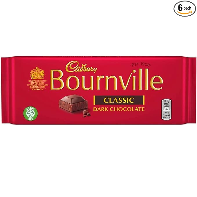 Cadbury Bournville Classic Dark Chocolate 100g Bar (Pack of 6)