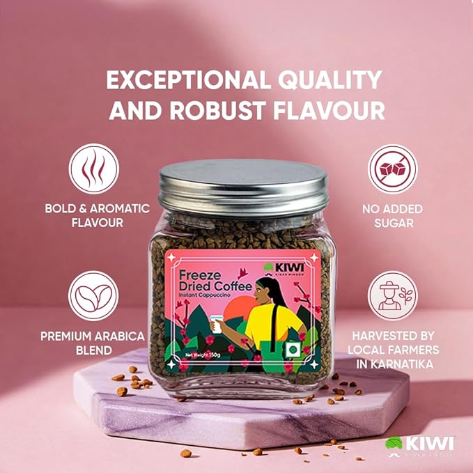 Kiwi Kisan Window - Freeze Dried Instant Coffee150gm (80+ Cups) | 100% Arabica Beans | Bold &amp Rich Taste | No Chicory - No Preservatives | Perfect for Hot &amp Cold Coffee