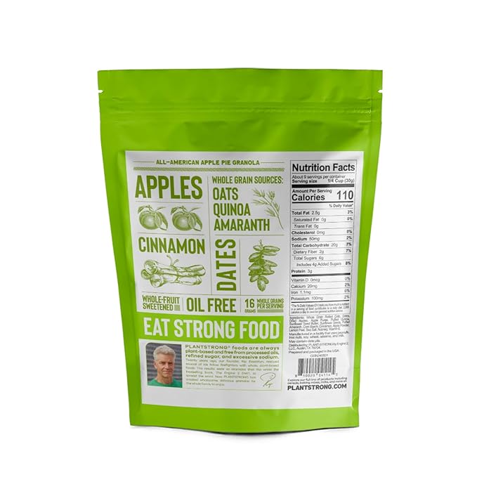 PLANTSTRONG All-American Apple Pie Granola – Whole Grain Oil-Free Granola with Chewy Dried Apples Sweetened Only with Dates Made from Whole Plants Crunchy Breakfast or Snack (4-Pack (9 oz Bags))