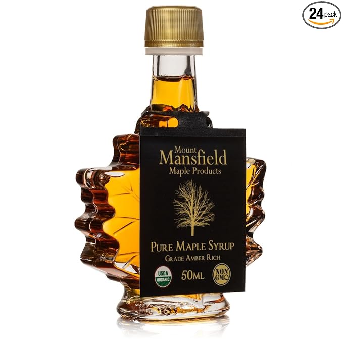 Mansfield Maple Organic Pure Vermont Maple Syrup Wedding Favors Set of 24 50ml Glass Leaf Bottles