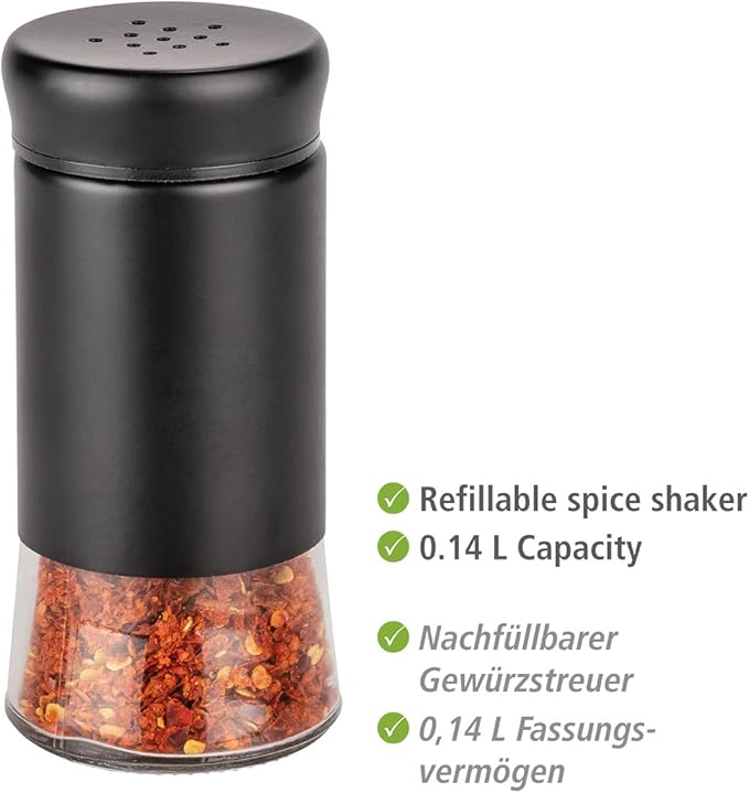 WENKO Boga glass spices set barbecue accessory with 0.14 L black outdoor kitchen spice gift set bottle made of transparent glass with lid made of black plastic Ø 5 x 11.5 cm