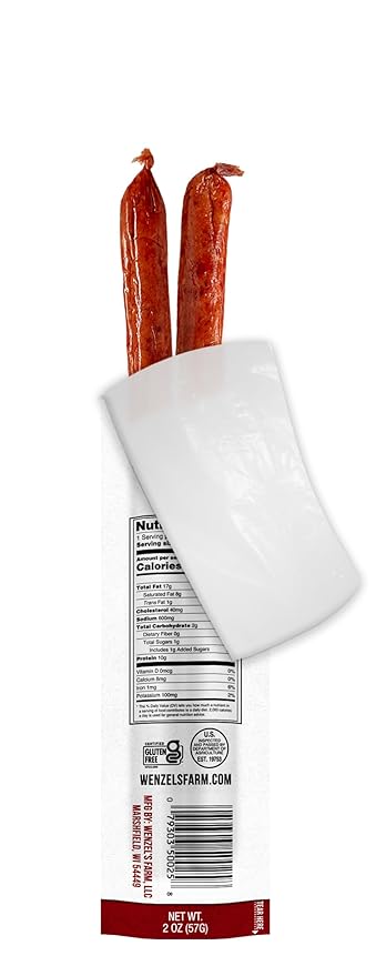 Wenzel’s Farm Beef Sticks │Supports Active Lifestyles │ Flavorful Naturally Smoked │ High Protein Low Carb │ No MSG Fillers Binders Artificial Colors │ Gluten Free | 32 sticks (16 packs of 2)