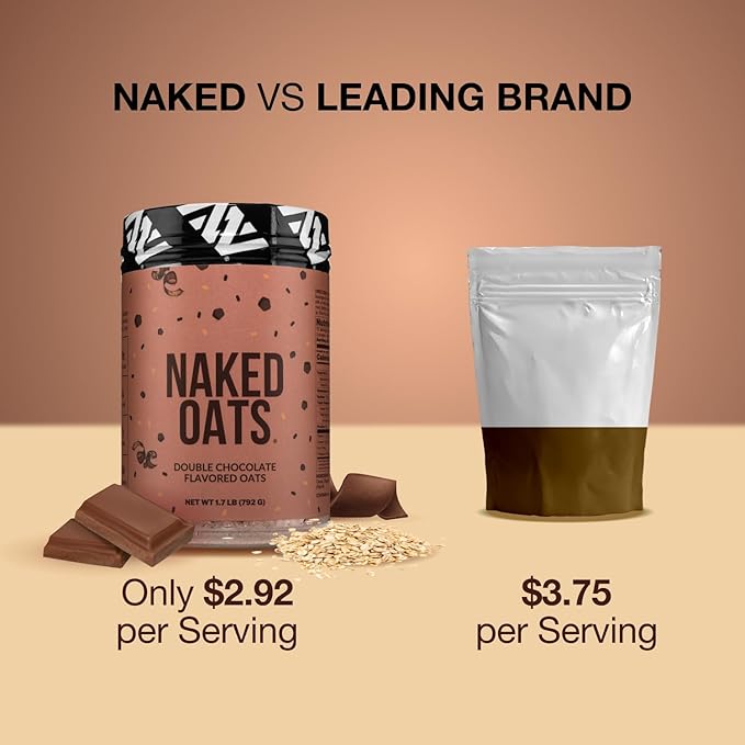 Naked Oats - Double Chocolate Overnight Oats 20g Grass-Fed Protein Gluten-Free Oatmeal Instant Breakfast or Shake High Protein Oatmeal High Fiber Breakfast Shake Non GMO No Soy - 12 Servings