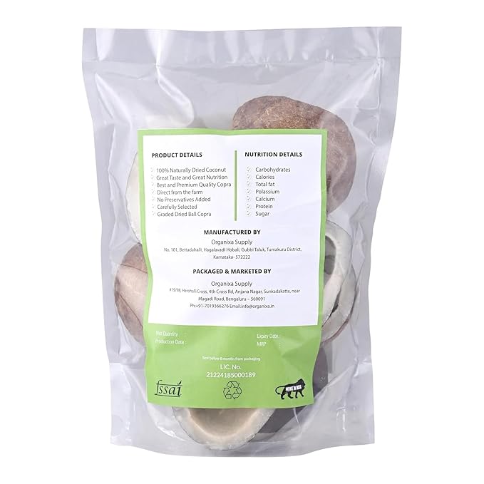 Generic Dry Coconut Copra Slices Fo baking cooking and snacking - 500 Grams (half cutted)
