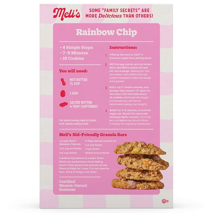 Meli’s Rainbow Chocolate Chip Gluten Free Cookie Mix High Protein Baking Mix with Milk Chocolate Rainbow Drops &amp Rolled Oats Easy Bake Oven Mixes for Sweet Treats &amp Desserts 16oz Box3-Pack