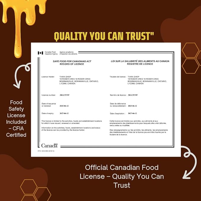TIARA Yemeni Hadrami Honey – 100% Raw Pure &amp Natural CFIA Certified Unpasteurized Packed in Canada Premium Quality – 14 Fl Oz 400g + Free Honey Dipper Gift
