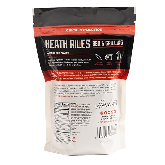 Heath Riles BBQ Bundle - Chicken Injection &amp Brine Garlic Jalapeño BBQ Seasoning Rub Cajun Creole Garlic Butter Rub Seasoning and Brown Sugar Honey Habanero BBQ Glaze