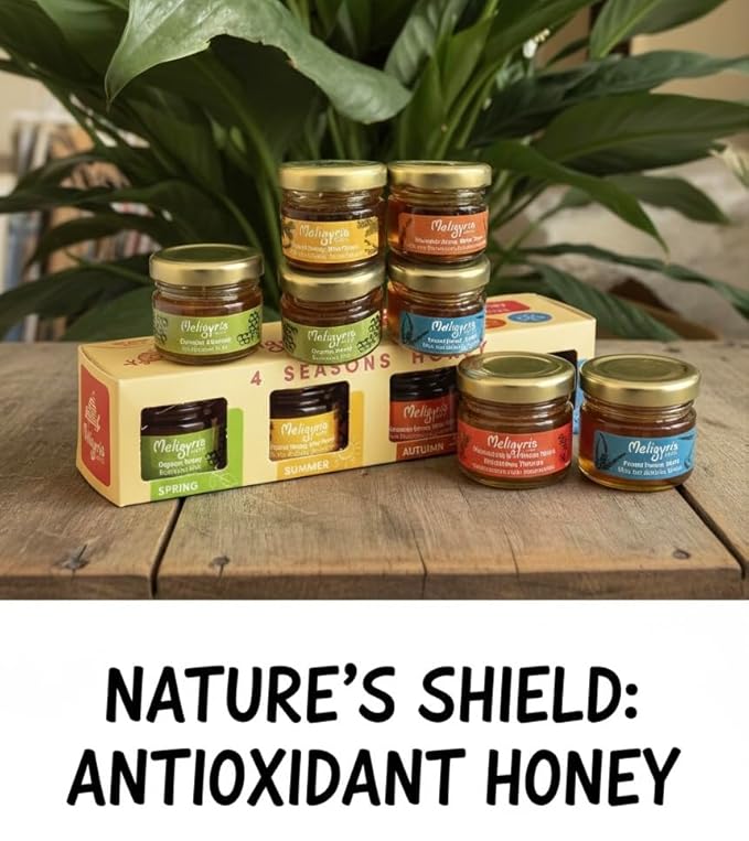 Meligyris Greek Honey Gift Set 4 Varieties Pack with Mountain Honey Pine Thyme Forest Honey Heath Organic Honey