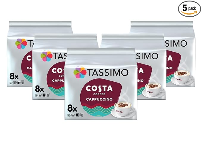 TASSIMO Costa Cappuccino 16 discs 8 servings (Pack of 5 Total 80 discs 40 servings)