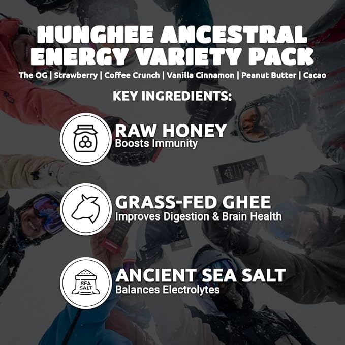 Ancestral Energy Variety Bulk Pack | Organic Grass-Fed Ghee &amp Raw Honey Blend | Animal-Based Energy Boost for Athletes | Hiking Cycling Running Backpacking | Healthy Snack (Pack of 24)