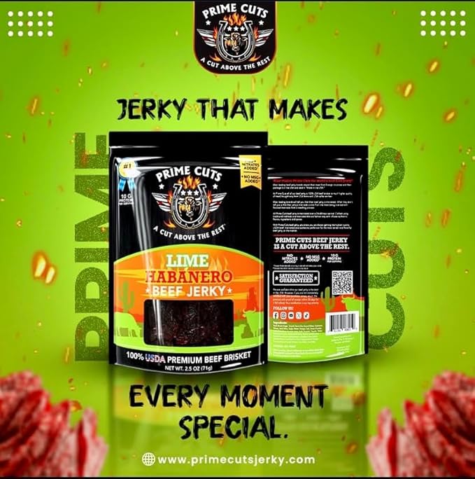 Prime Cuts Lime Habanero Beef Jerky | USDA Prime Brisket | Citrus and Fiery Heat Fusion | High-Protein Low-Carb Snack | No Artificial Preservatives | Bold Flavor Adventure | Made in the USA