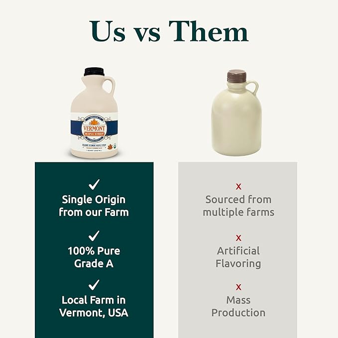 Vermont Maple Syrup - 32 oz Grade A Dark Robust Organic Maple Syrup - 100% Pure and Authentic Maple Syrup for Pancakes Waffles and More - Nut free Gluten Free Vegan Paleo