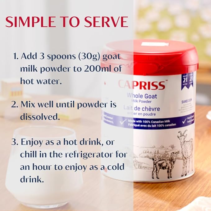 Capriss Whole Goat Milk Powder 22.5oz | Canadian Family Farm Sourced Vitamin D Enriched High Protein &amp Calcium A2 Milk Easy to Digest Gluten Free | No Antibiotics No rBST No Preservatives