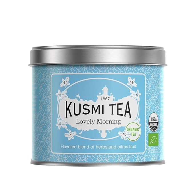 Kusmi Tea - Lovely Morning - Organic Blend of Green Tea Mate Lemon Guarana Grapefruit &amp Orange - Organic Flavored Green Tea - Loose Leaf Tea - Tin Box of 3.5 oz - Quantity for about 50 cups