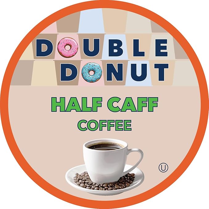 Double Donut Coffee Half Caff Coffee Pods Single Serve Half Caffeine Coffee Pods For Keurig K Cup Brewers Medium Roast 80 Count