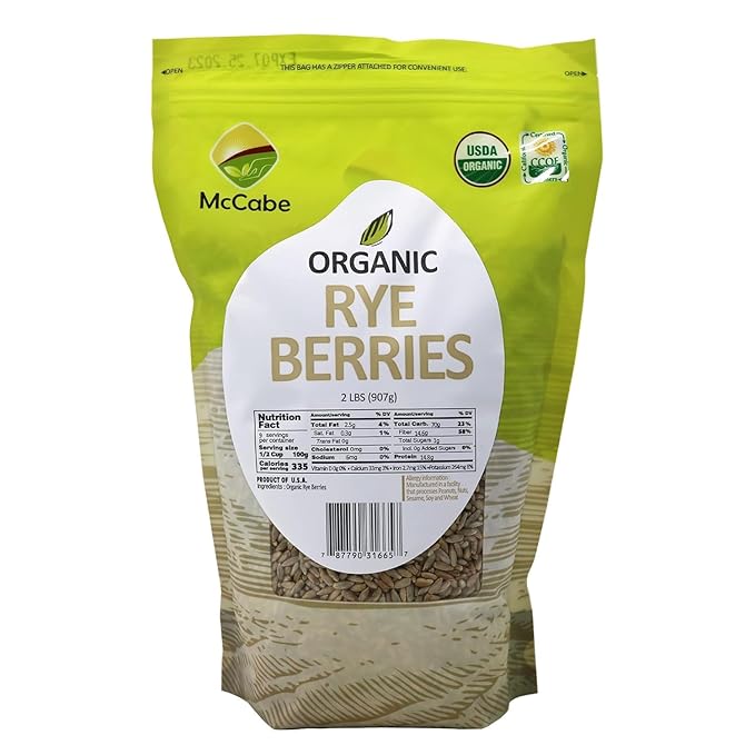 McCabe Organic Whole Grain Oats (2lbs) &amp Rye Berries (2lbs) Combo | USDA &amp CCOF Certified | Raw &amp Whole | Packed in USA