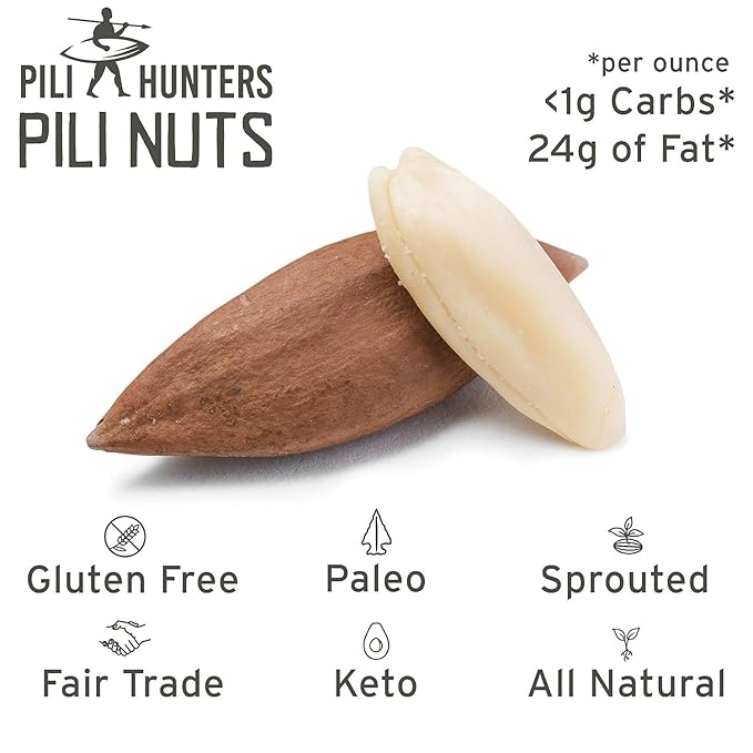 Pili Hunters - Wild Sprouted Pili Nuts Natural Unsalted Plain (1 lb Bag) Keto/Paleo/Vegan Snacks Low Carb Energy Gluten Free No Sugar Added Superfood The Original