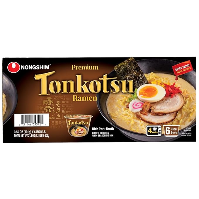 Tonkotsu Ramen Premium Noodle Soup Rich Pork Broth with Spicy Artificially Flavored Oil 3.56 oz Bowl (Pack of 6)