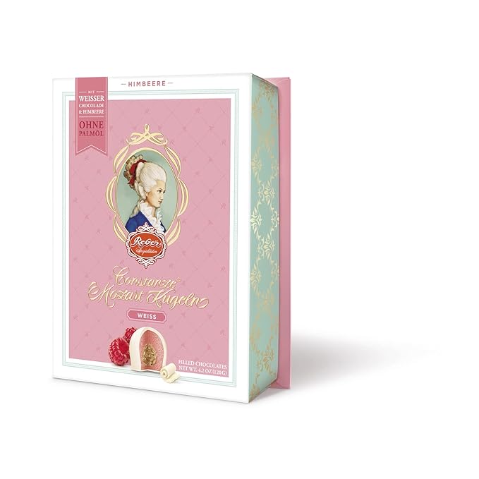 REBER Constance Kugel with White Chocolate with Hazelnut Praline and Marizpan Filling with Raspberry 6pc Portrait Box