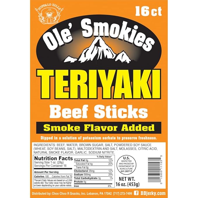 Buffalo Bills Teriyaki Ole' Smokies 16-ct Bulk 9-Inch Beef Sticks (two 1-lb bags)