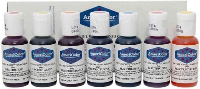 AmeriColor Food Coloring - Electric Kit - Soft Gel Paste 7 .75 Ounce Bottles