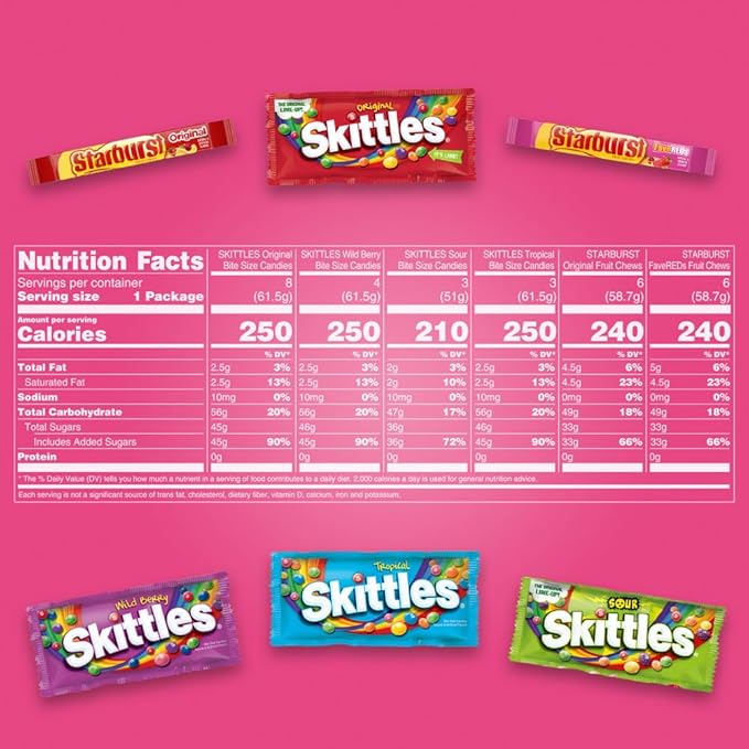 STARBURST Original &amp FaveRed and SKITTLES Original Wild Berry Sour and Tropical Chewy Candy Full Size Travel Essentials Variety Pack 30 Count Bulk Box