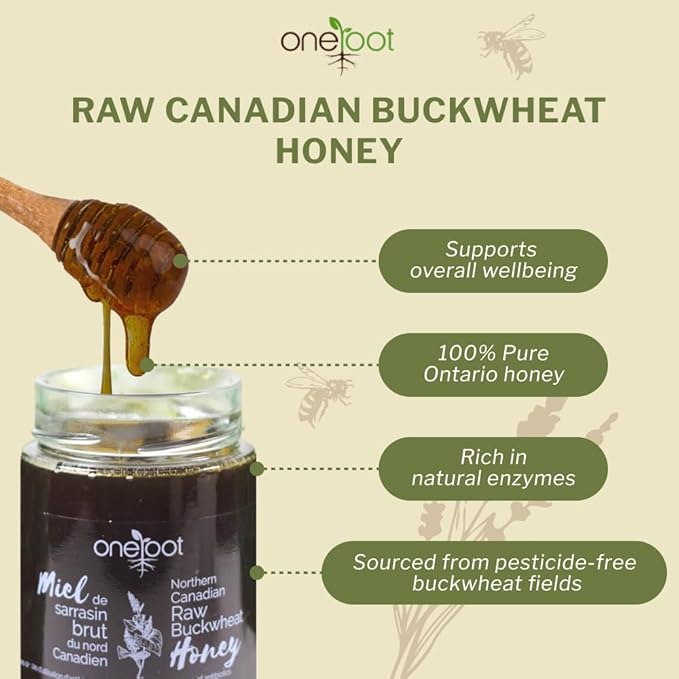 OneRoot Raw Buckwheat Honey – 500g / 17.6oz Unheated &amp Unprocessed Dark – Nutrient-Rich Antioxidant-Packed Natural Sweetener – Pure &amp Unfiltered Honey