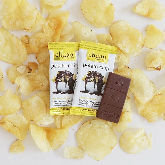 Chuao Chocolatier Potato Chip Milk Chocolate Mini Bars | Gourmet No Preservatives | For Gift Baskets Christmas Valentines Day Gifts for Women Men | 100 Pack