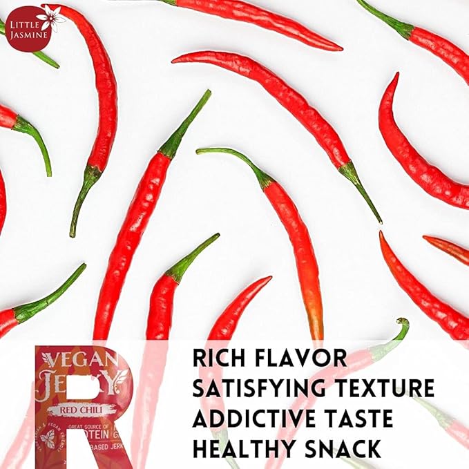 Non- GMO Little Jasmine Vegan Jerky Red Chili Flavor Plant Based Protein Clean Ingredients Made in Taiwan 7.5 oz