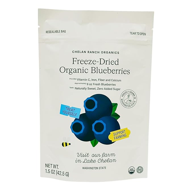 Chelan Ranch Organics Freeze-Dried Organic Fruit Variety Pack Cherries Honeycrisp Apples Blueberries Zero Added Sugar Non-GMO &amp Vegan Net Wt 18.8 Ounce (12-Pack)