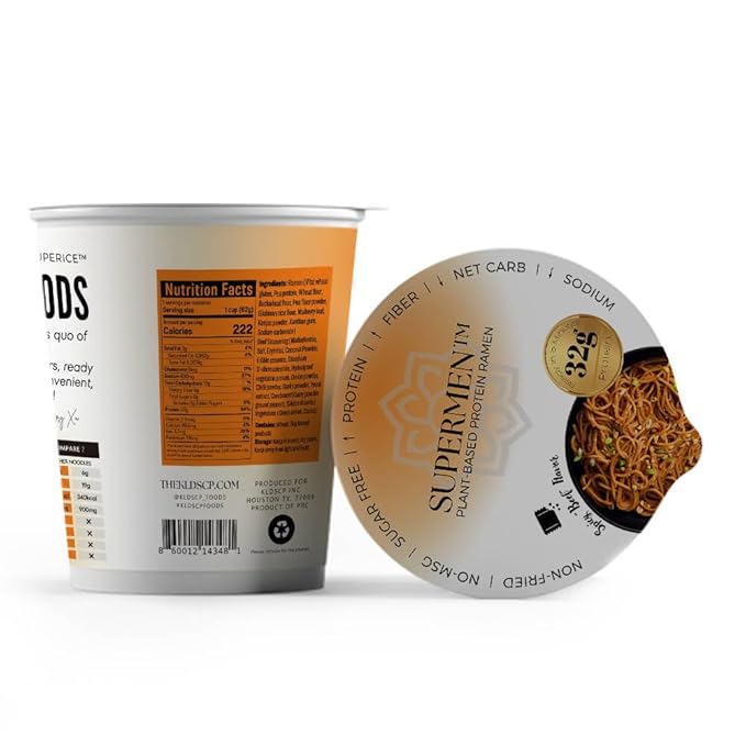 KLDSCP Protein Ramen Instant Noodles Soup “Spicy” Beef Flavor 32g High Plant-Based Protein 12 Packs Non-Fried Vegan Low Fat Non-GMO Egg &amp Dairy Free Healthy Asian Meal